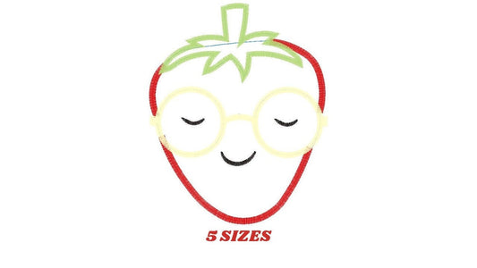 Strawberry applique embroidery designs - Fruit with glasses machine embroidery pattern - Kitchen Towel file - Strawberry applique design - Instant download