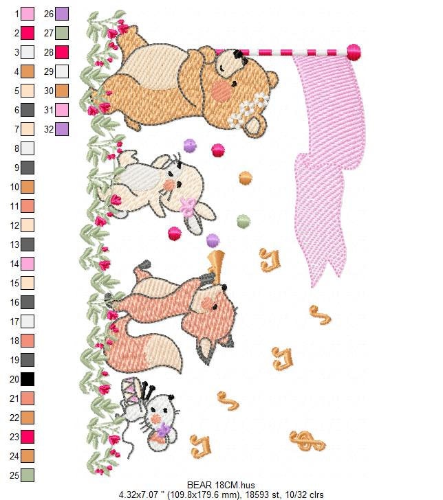 Animals embroidery designs - Bear embroidery design machine embroidery pattern - rabbit embroidery file - Fox embroidery rippled design