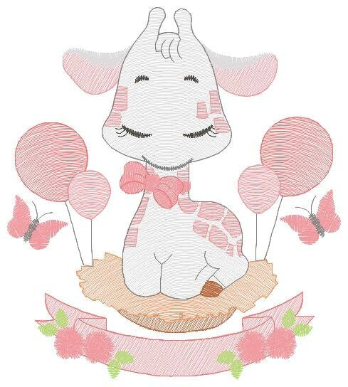 Giraffe with balloons embroidery design - Animal embroidery designs machine embroidery pattern - Girl embroidery file - instant download pes
