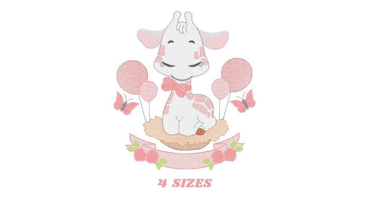 Giraffe with balloons embroidery design - Animal embroidery designs machine embroidery pattern - Girl embroidery file - instant download pes
