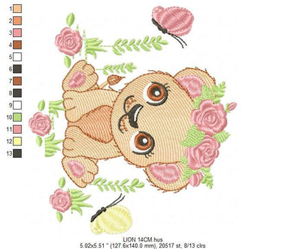 Lioness embroidery designs - Safari embroidery design machine embroidery pattern - Baby girl embroidery file - Lion embroidery download pes