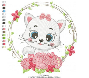 Cat embroidery design - Cat with flowers embroidery designs machine embroidery pattern - Kitten embroidery file - baby girl embroidery pes