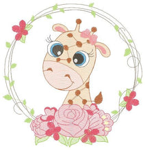 Charger l&#39;image dans la galerie, Giraffe with frame and roses embroidery designs - Safari wild animal embroidery design machine embroidery pattern - instant digital download
