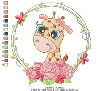 Charger l&#39;image dans la galerie, Giraffe with frame and roses embroidery designs - Safari wild animal embroidery design machine embroidery pattern - instant digital download
