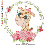 Load image into Gallery viewer, Giraffe with frame and roses embroidery designs - Safari wild animal embroidery design machine embroidery pattern - instant digital download
