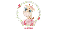 Load image into Gallery viewer, Giraffe with frame and roses embroidery designs - Safari wild animal embroidery design machine embroidery pattern - instant digital download
