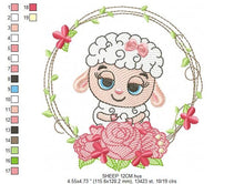 Cargar imagen en el visor de la galería, Sheep embroidery design - Lamb embroidery designs machine embroidery pattern - baby girl embroidery file - Laurel roses instant download
