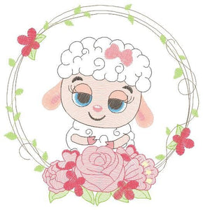 Sheep embroidery design - Lamb embroidery designs machine embroidery pattern - baby girl embroidery file - Laurel roses instant download