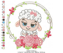 Charger l&#39;image dans la galerie, Sheep embroidery design - Lamb embroidery designs machine embroidery pattern - baby girl embroidery file - Laurel roses instant download
