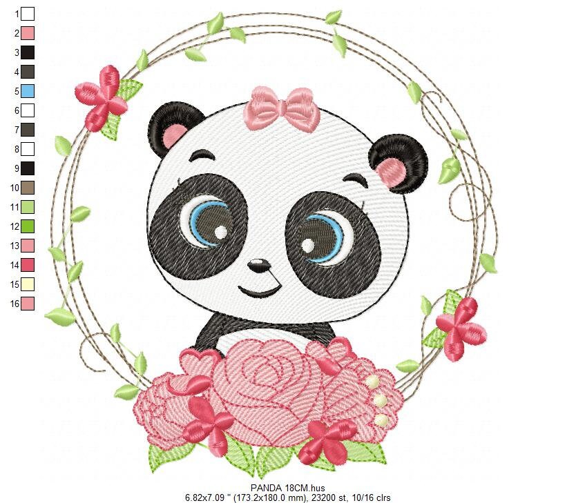 Panda embroidery design - Animal embroidery designs machine embroidery pattern - Baby boy embroidery file - Panda with roses download pes Marcia Embroidery