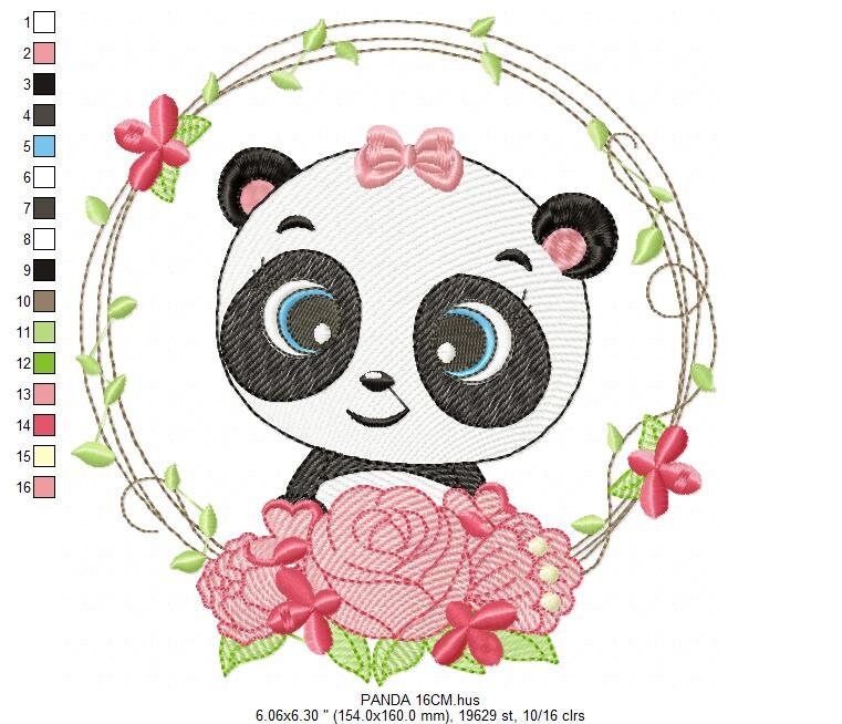 Panda embroidery design - Animal embroidery designs machine embroidery pattern - Baby boy embroidery file - Panda with roses download pes Marcia Embroidery