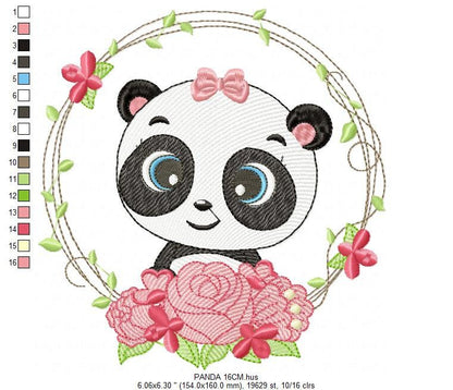 Panda embroidery design - Animal embroidery designs machine embroidery pattern - Baby boy embroidery file - Panda with roses download pes Marcia Embroidery