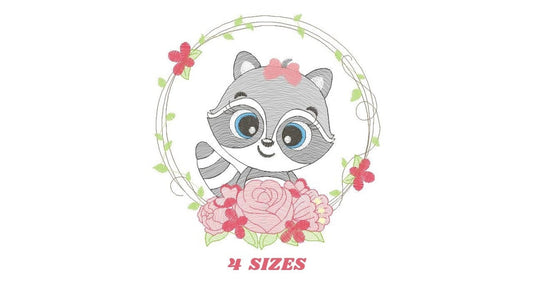 Raccoon embroidery designs - Woodland animal embroidery design machine embroidery pattern - Baby girl embroidery file - instant download pes