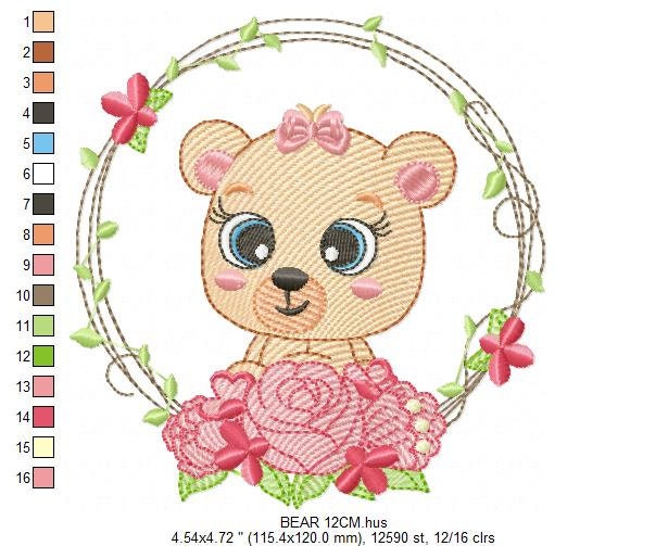 Teddy Bear embroidery designs - Baby girl embroidery design machine embroidery pattern - Bear with flowers embroidery file - digital file Marcia Embroidery
