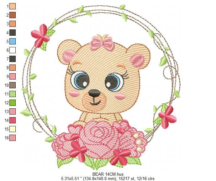 Teddy Bear embroidery designs - Baby girl embroidery design machine embroidery pattern - Bear with flowers embroidery file - digital file Marcia Embroidery