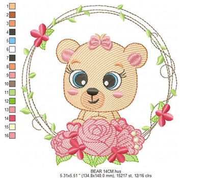 Teddy Bear embroidery designs - Baby girl embroidery design machine embroidery pattern - Bear with flowers embroidery file - digital file Marcia Embroidery