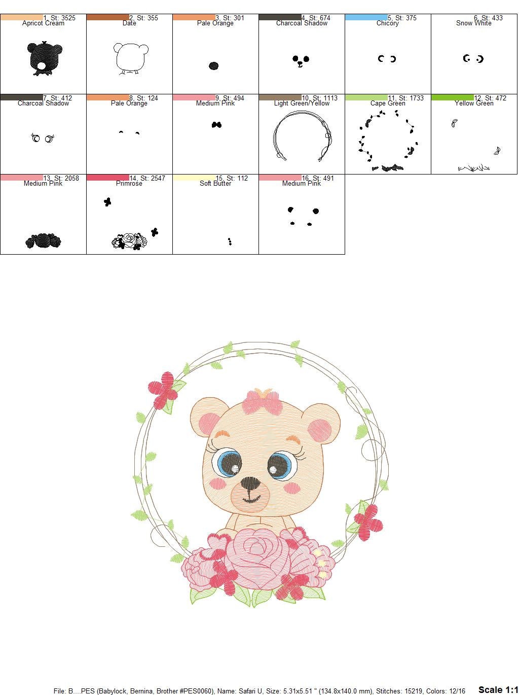 Teddy Bear embroidery designs - Baby girl embroidery design machine embroidery pattern - Bear with flowers embroidery file - digital file Marcia Embroidery