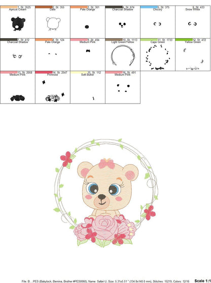 Teddy Bear embroidery designs - Baby girl embroidery design machine embroidery pattern - Bear with flowers embroidery file - digital file Marcia Embroidery