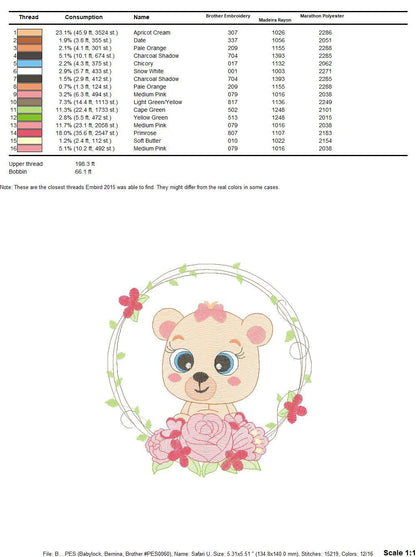 Teddy Bear embroidery designs - Baby girl embroidery design machine embroidery pattern - Bear with flowers embroidery file - digital file Marcia Embroidery