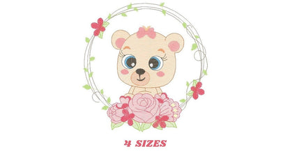 Teddy Bear embroidery designs - Baby girl embroidery design machine embroidery pattern - Bear with flowers embroidery file - digital file Marcia Embroidery