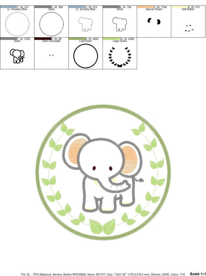 Elephant embroidery designs - Safari embroidery design machine embroidery pattern - Animal embroidery file - Tag Elephant applique frame pes Marcia Embroidery