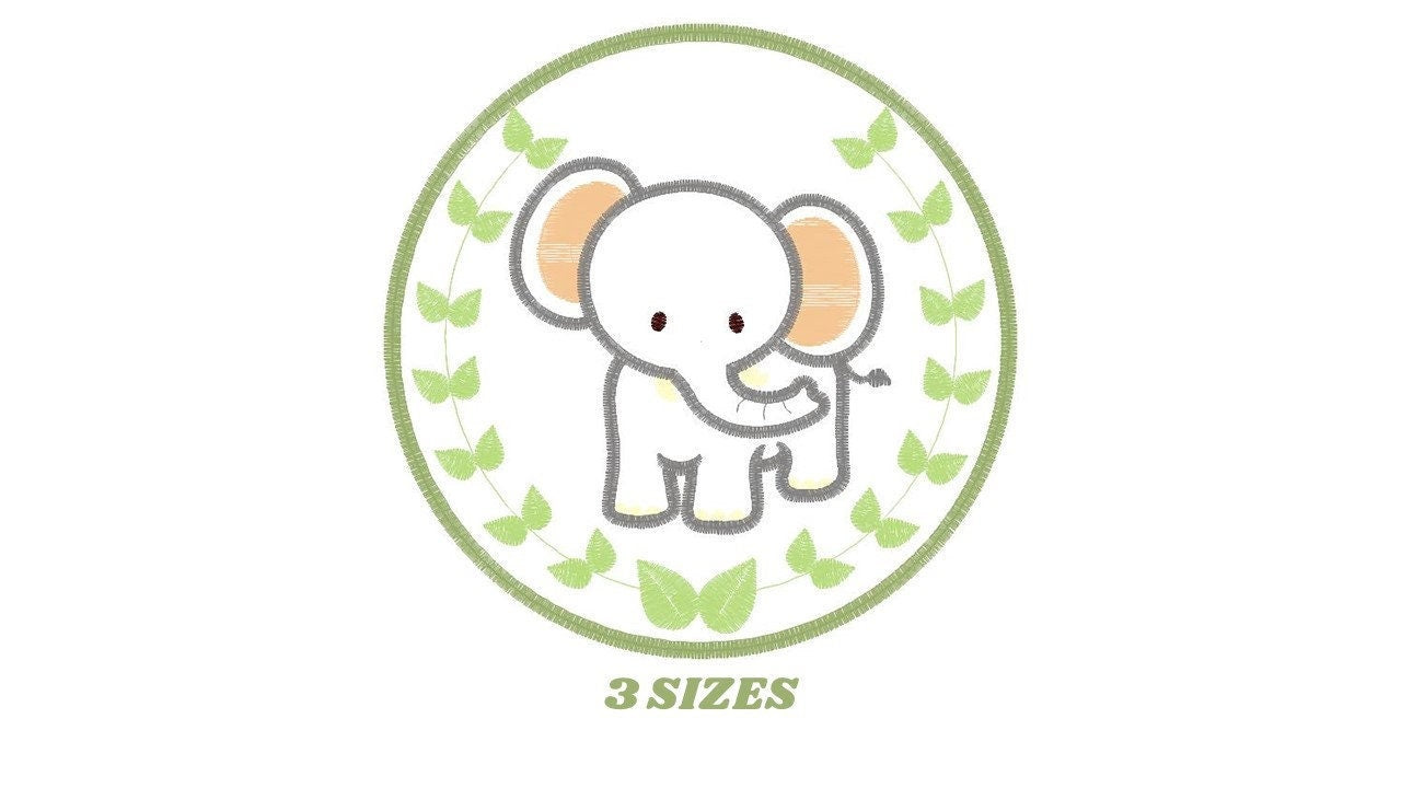 Elephant embroidery designs - Safari embroidery design machine embroidery pattern - Animal embroidery file - Tag Elephant applique frame pes Marcia Embroidery