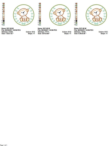 Monkey embroidery designs - Safari embroidery design machine embroidery pattern - Animal embroidery file - Tag Monkey applique frame pes jef