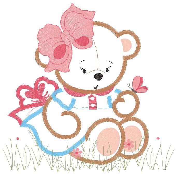 Bear embroidery designs - Baby girl embroidery design machine embroidery pattern - Female Bear with lace and dress embroidery file pes jef Marcia Embroidery