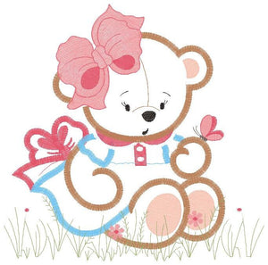 Bear embroidery designs - Baby girl embroidery design machine embroidery pattern - Female Bear with lace and dress embroidery file pes jef