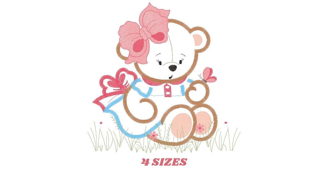 Bear embroidery designs - Baby girl embroidery design machine embroidery pattern - Female Bear with lace and dress embroidery file pes jef Marcia Embroidery