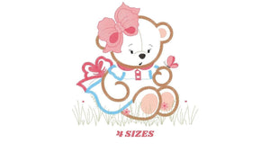 Bear embroidery designs - Baby girl embroidery design machine embroidery pattern - Female Bear with lace and dress embroidery file pes jef