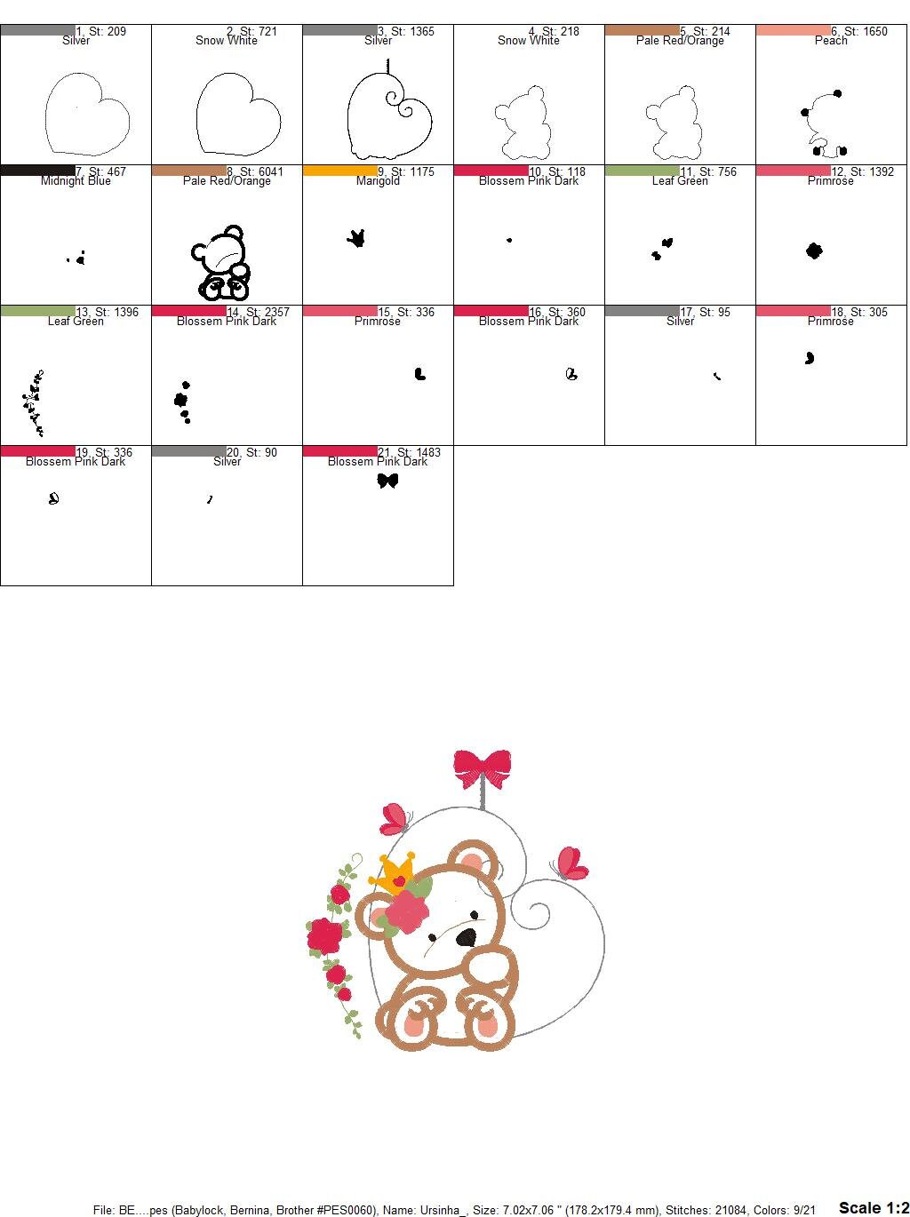 Female Bear embroidery designs - Baby girl embroidery design machine embroidery pattern - Bear with flowers and crown embroidery file pes