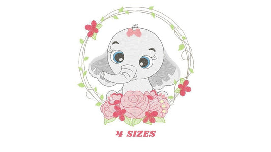 Elephant embroidery designs - Animal embroidery design machine embroidery pattern - Baby girl embroidery file - Elephant with flowers design