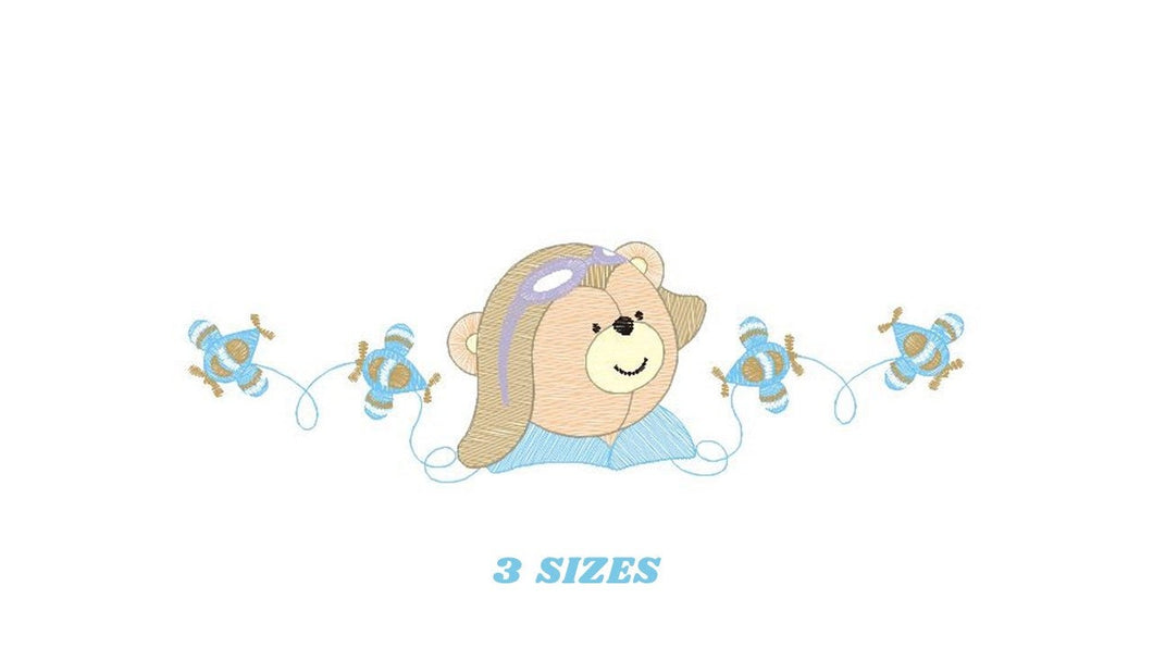 Bear embroidery designs - Airplane embroidery design machine embroidery pattern - Teddy bear embroidery file - Bear Pilot embroidery digital