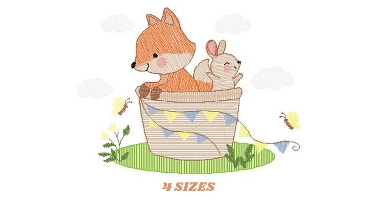 Fox embroidery designs - Red Fox embroidery design machine embroidery pattern - Animal embroidery file - Rabbit Bunny baby pes jef vp3 hus