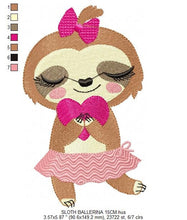 Load image into Gallery viewer, Sloth embroidery designs - Ballerina embroidery design machine embroidery pattern - Baby girl embroidery file - instant digital download
