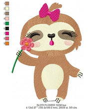 Load image into Gallery viewer, Sloth embroidery designs - Baby girl embroidery design machine embroidery pattern - Sloth with flower embroidery file - digital download pes
