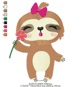 Sloth embroidery designs - Baby girl embroidery design machine embroidery pattern - Sloth with flower embroidery file - digital download pes