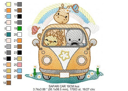 Safari embroidery designs - Animals embroidery design machine embroidery pattern - Mini bus combi embroidery file - lion elephant giraffe