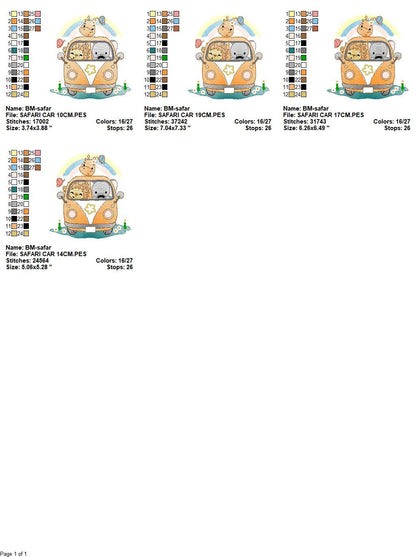 Safari embroidery designs - Animals embroidery design machine embroidery pattern - Mini bus combi embroidery file - lion elephant giraffe