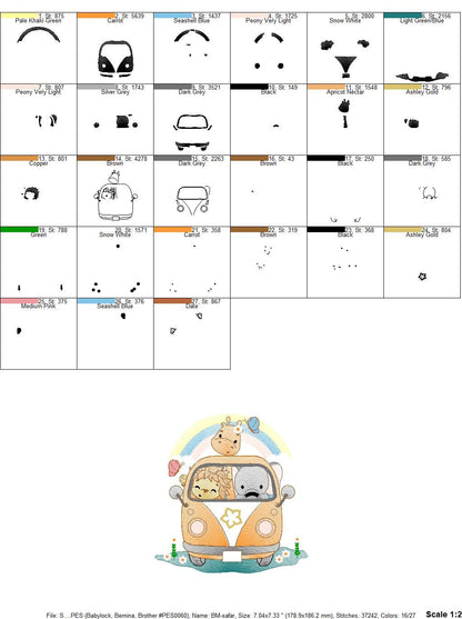 Safari embroidery designs - Animals embroidery design machine embroidery pattern - Mini bus combi embroidery file - lion elephant giraffe