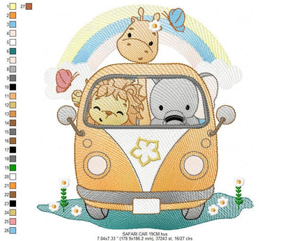 Safari embroidery designs - Animals embroidery design machine embroidery pattern - Mini bus combi embroidery file - lion elephant giraffe
