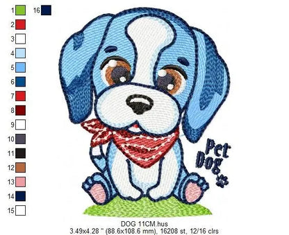 Dogs embroidery designs - Dog with bandana machine embroidery pattern - Pet Puppy Beagle file - Instant digital download pes jef hus vp3 xxx Marcia Embroidery