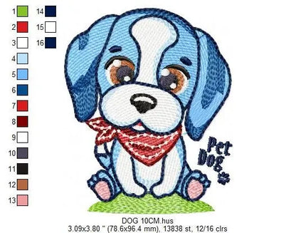 Dogs embroidery designs - Dog with bandana machine embroidery pattern - Pet Puppy Beagle file - Instant digital download pes jef hus vp3 xxx Marcia Embroidery