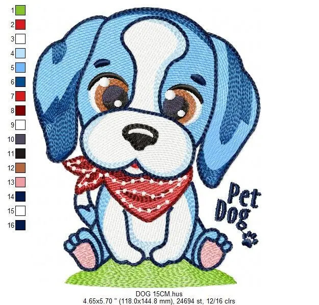 Dogs embroidery designs - Dog with bandana machine embroidery pattern - Pet Puppy Beagle file - Instant digital download pes jef hus vp3 xxx Marcia Embroidery