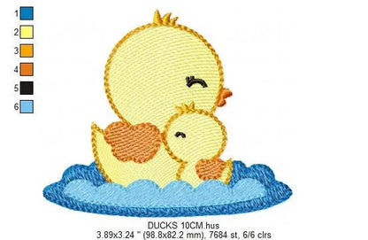 Duck embroidery design - Baby boy duck with mama machine embroidery pattern - Swimming duck file - Instant digital download pes jef dst hus Marcia Embroidery
