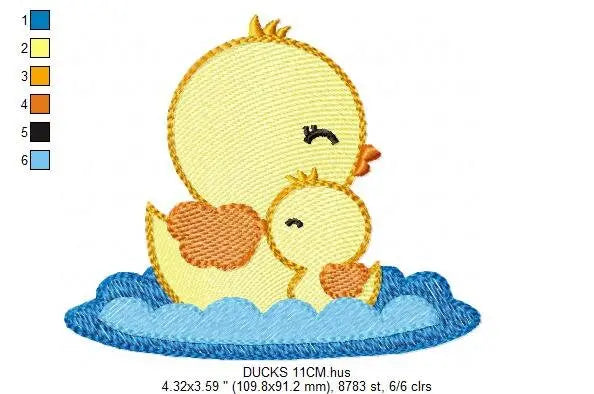 Duck embroidery design - Baby boy duck with mama machine embroidery pattern - Swimming duck file - Instant digital download pes jef dst hus Marcia Embroidery