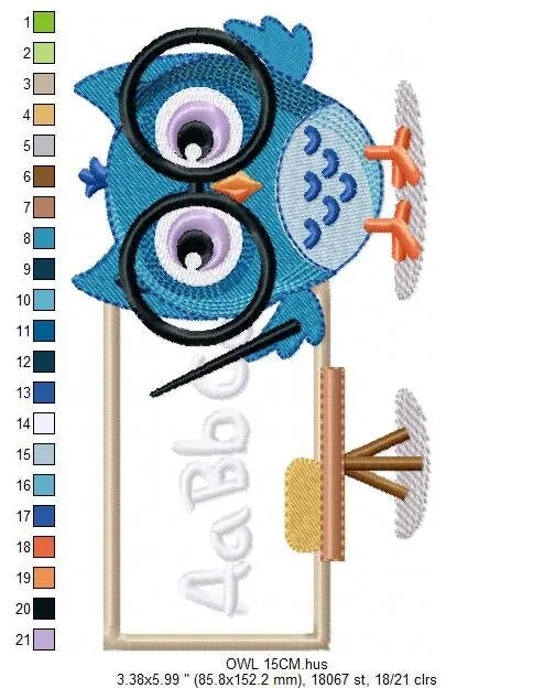 Teacher embroidery design - Owl with glasses embroidery design machine embroidery pattern - School embroidery file school teacher download Marcia Embroidery
