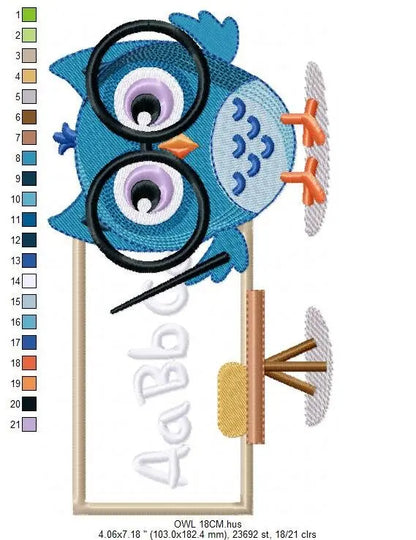 Teacher embroidery design - Owl with glasses embroidery design machine embroidery pattern - School embroidery file school teacher download Marcia Embroidery
