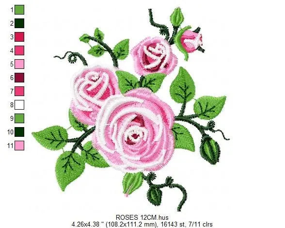 Roses embroidery designs - Flower embroidery design machine embroidery pattern - Rose embroidery file - Flowers for towels embroidery pes Marcia Embroidery